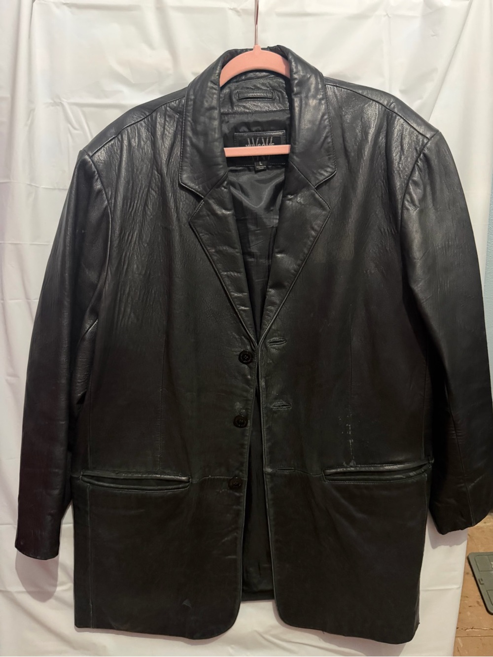 Wilsons Leather Pelle Studio Men's Black Leather Pea Coat vintage